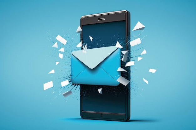 Celular com envelope saindo da tela Conceito de recebimento e envio de e-mail AI