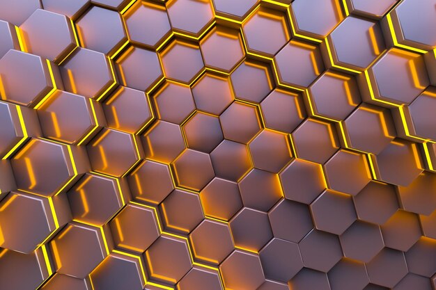 Células brilhantes hexagonais Tema amarelo Estilo futurista