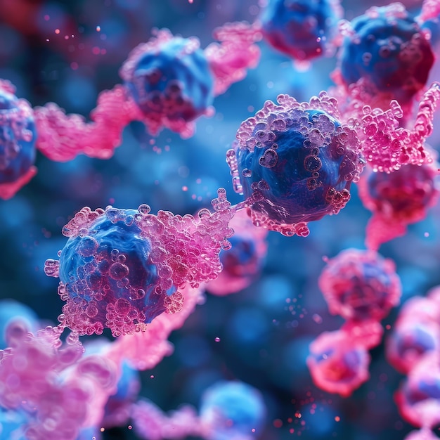 Foto células cancerígenas com bolhas cor-de-rosa