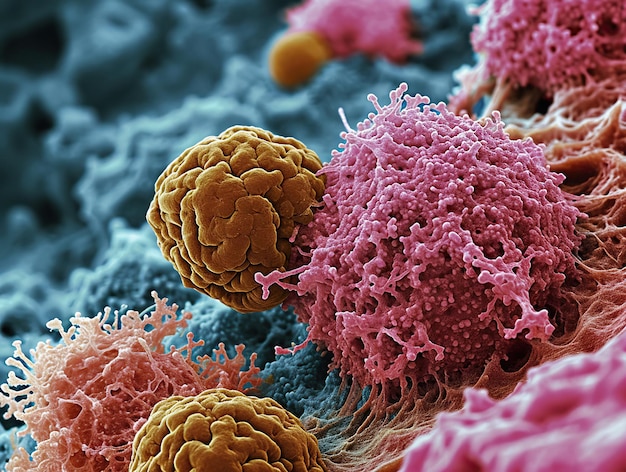 Foto células cancerígenas microscópio de perto