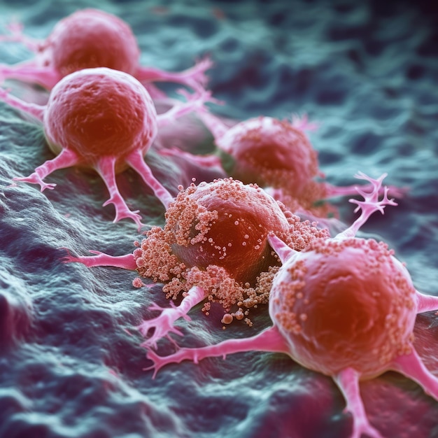 Foto las células cancerosas un mundo microscópico e intrincado de anomalías celulares vislumbran el reino científico de la patología la investigación médica de la oncología desentrañando las complejidades de esta difícil condición de salud