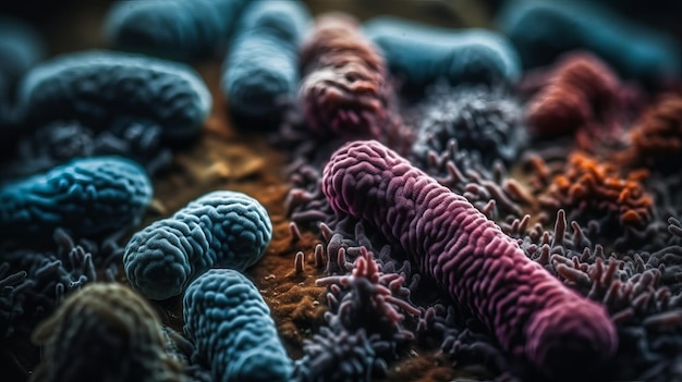Células de vírus microscópicas e bactérias 3d