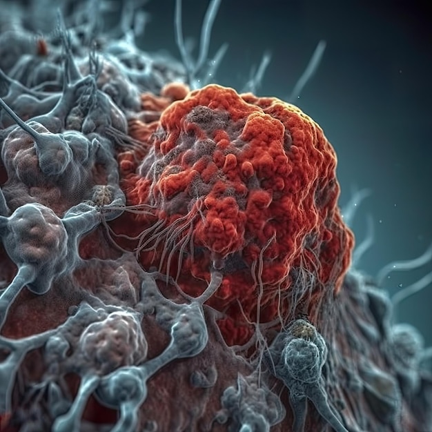 Células do sistema imunológico de macrófagos em ilustração generativa de IA de alta ampliação