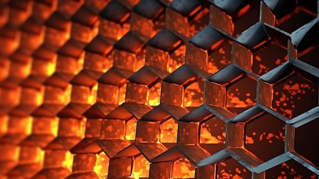 Células hexagonales luminosas de IA generativa sobre un fondo de hormigón