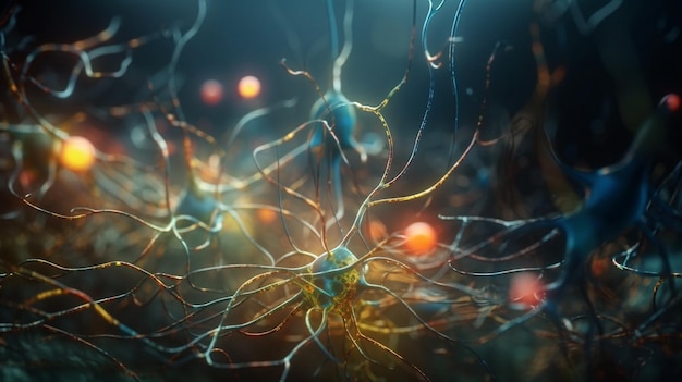 Células neuronais no cérebro Células neuronais na IA generativa do cérebro humano