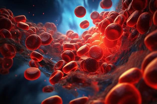 Células sanguíneas no corpo humano renderização 3D de fundo médico Ai Gerado
