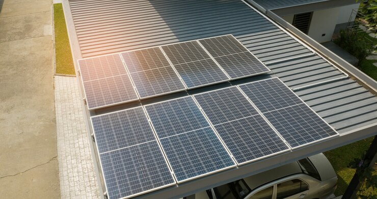 Células solares no telhado