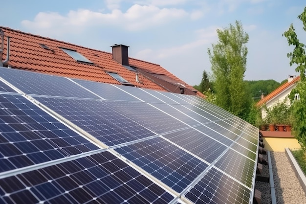 Foto las células solares en el techo ahorran energía