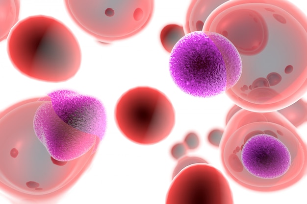 Células T atacando células cancerígenas ilustração 3D