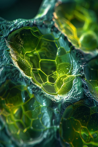 Células vegetais ampliadas Estrutura intrincada do tecido verde Macro