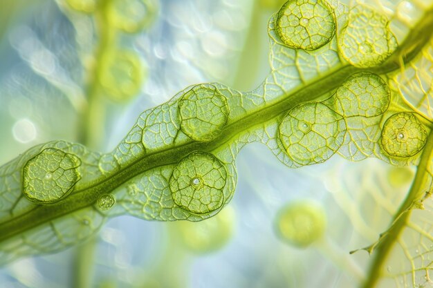 Células vegetales vistas a través de un microscopio Generativo Ai