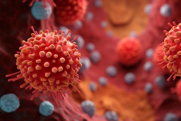 Foto células de virus respiratorio infección por covid-19 ilustración médica el patógeno chino