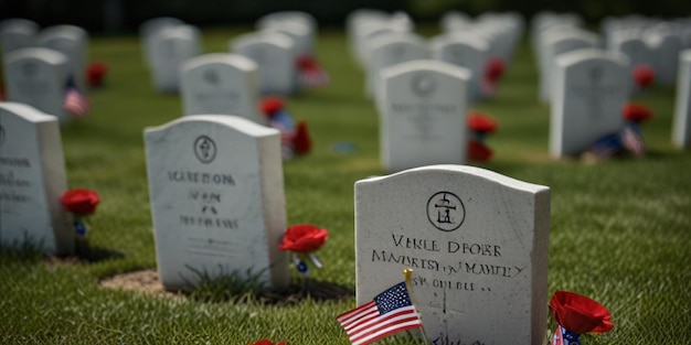 un cementerio con una bandera y una bandera en él