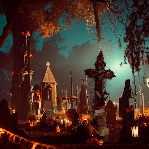 Foto cementerio decorado de halloween