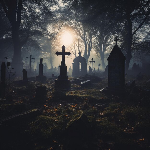 Un cementerio embrujado lleno de sombras