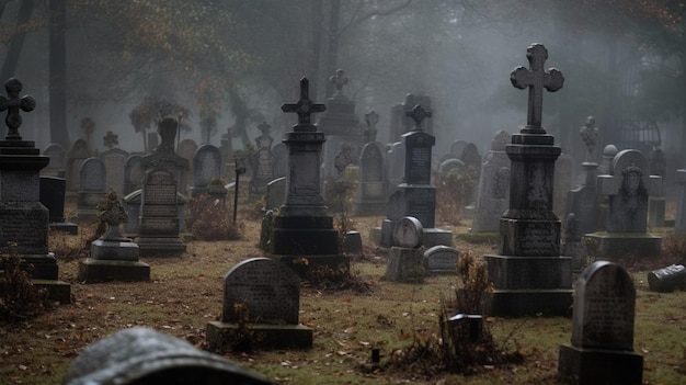 Un cementerio con un letrero que dice 'el final de la línea'