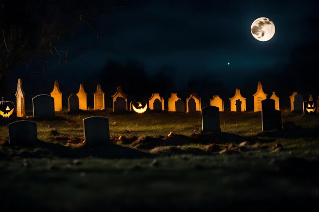 Foto un cementerio con una luna llena en el fondo.