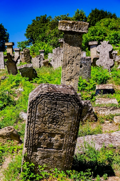 Cemitério antigo de Rajac perto da vila de Rajac na Sérvia