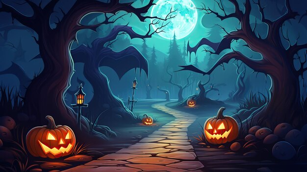 Foto cemitério místico halloween fundo ilustração de desenho animado ai generativo