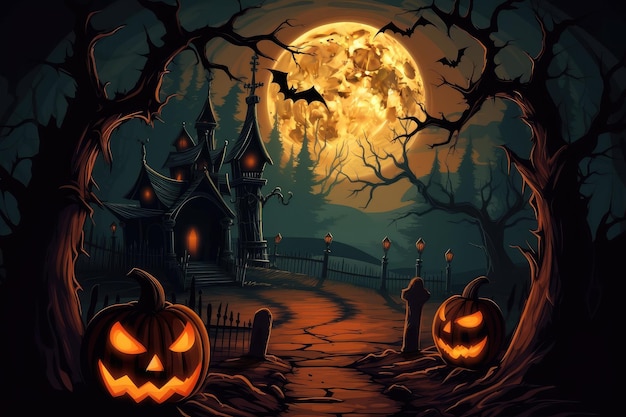 cemitério_on_halloween_night_with_evil_pumpkins