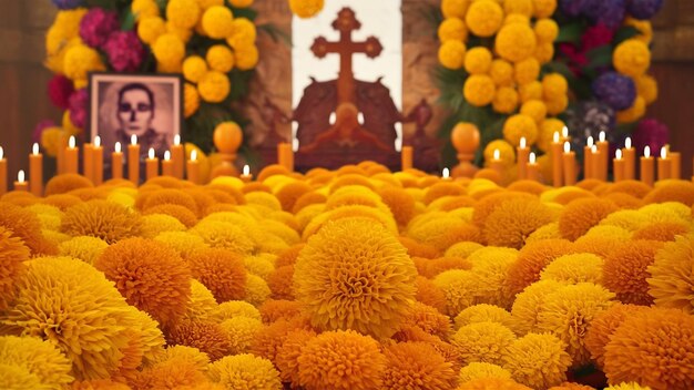 Foto cempasuchil flores de margarida amarela para altares do dia dos mortos no méxico