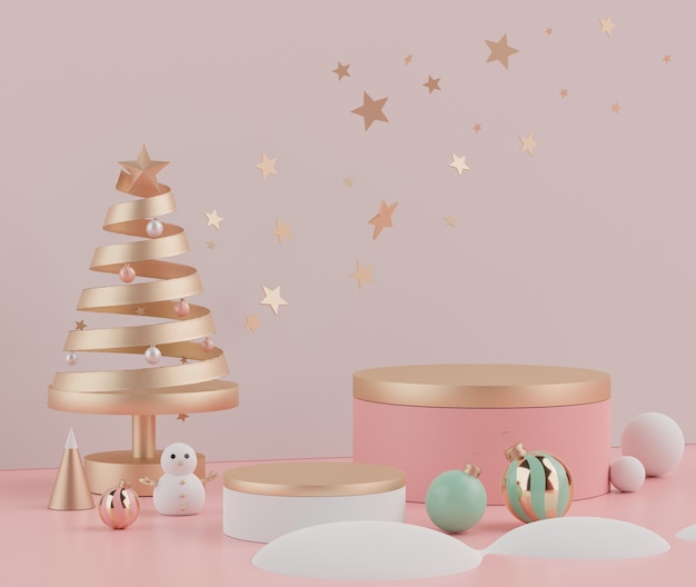 Cena 3D mínima de Natal com pódio para mock up e apresentação do produto