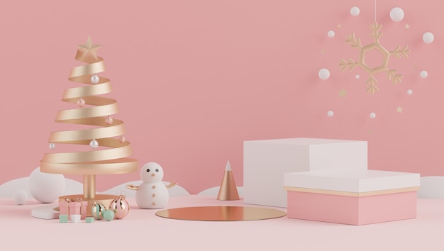 Cena 3D mínima de Natal com pódio para mock up e apresentação do produto