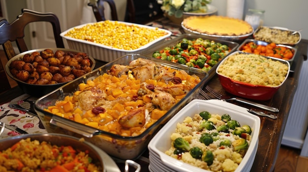 Cena de Acción de Gracias en el mostrador de la cocina Concepto de comida festiva