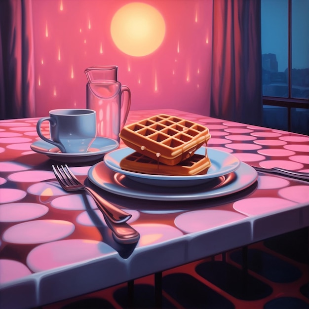 una cena de amantes arte conceptual ilustración de juegos mesa rosa con puesta de sol