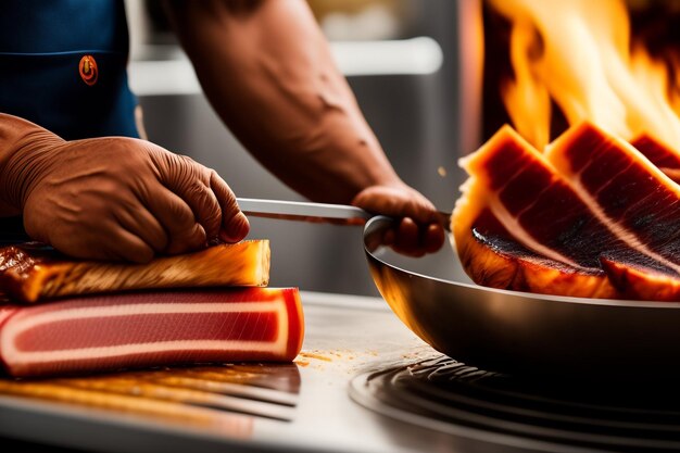 Foto cena de carne de res deliciosa estaca a la parrilla gran plato de carne de filete en un plato de plato principal generado ai