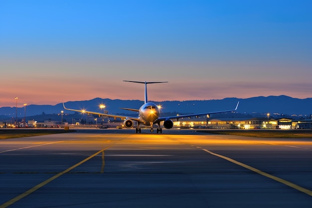 cena cinematográfica do aeroporto de Abron com um avião na pista