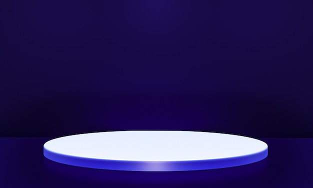 Cena com pódio de cor azul para apresentação de simulação em estilo minimalista com espaço de cópia, desenho de fundo abstrato 3D render