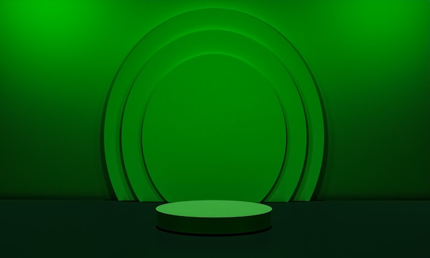 Foto cena com pódio de cor verde para apresentação de simulação em estilo minimalista com espaço de cópia, desenho de fundo abstrato 3d render