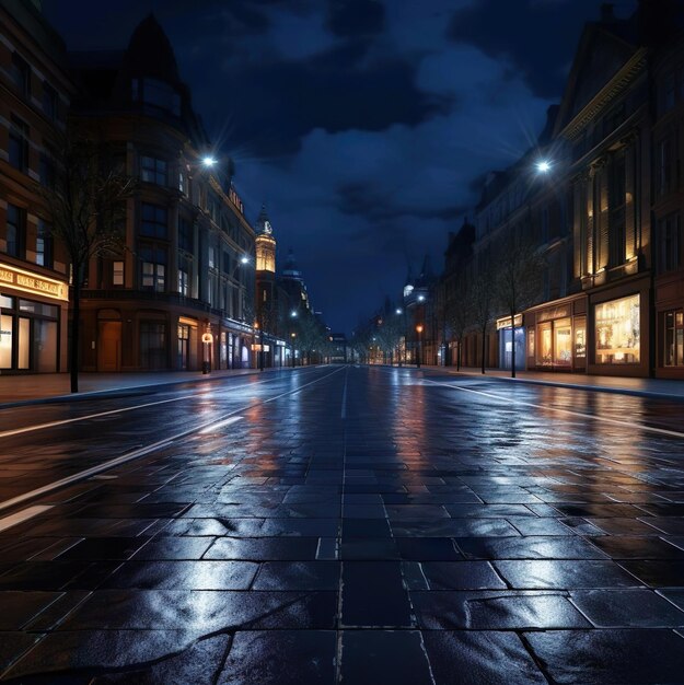 Foto cena da cidade com um grande caminho de estrada à noite