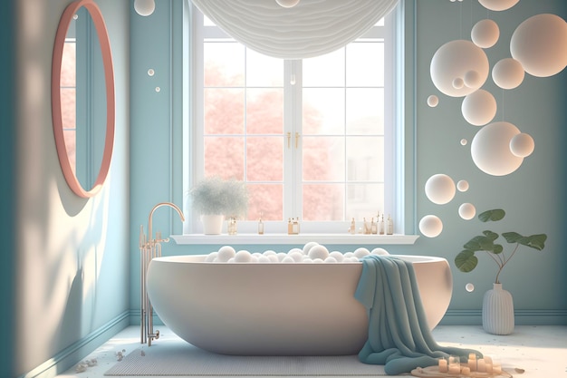 Foto cena de banheiro fantasia com banheira cheia de bolhas