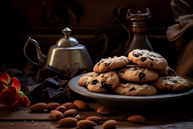 Foto cena de biscoitos de chocolate com cacau