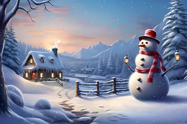 Cena de boneco de neve no campo de inverno paisagens realistas