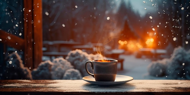 cena de café de inverno aconchegante com espaço de cópia IA generativa