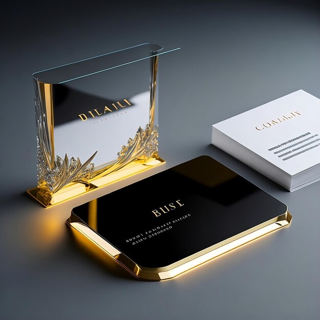 Cena de design de cartão de visita de vidro com beleza luxo transparente caro mockup de estande criativo