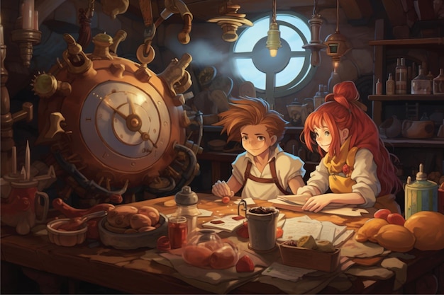 cena de fantasia de ilustração de personagens