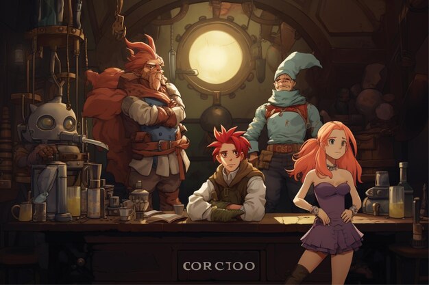 cena de fantasia de ilustração de personagens