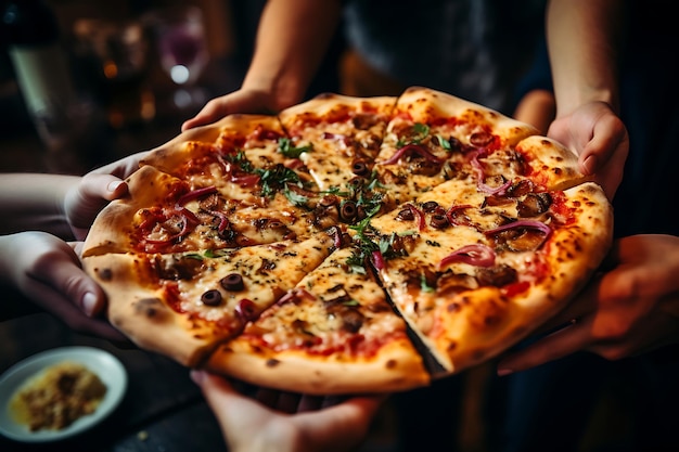 Cena de festa de pizza com amigos