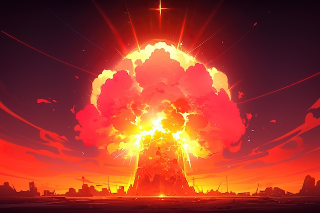 Foto cena de fundo de desastre nuclear de explosão atômica com ilustração de explosão nuclear