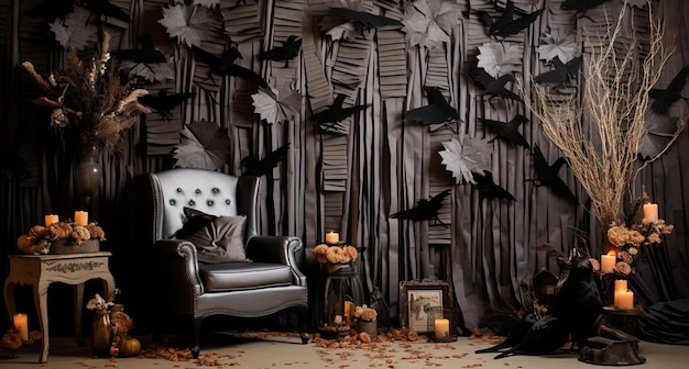 cena de halloween com uma cadeira generativa ai
