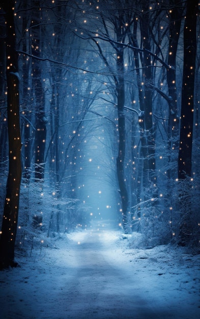 Cena de inverno tranquila com um caminho florestal coberto de neve