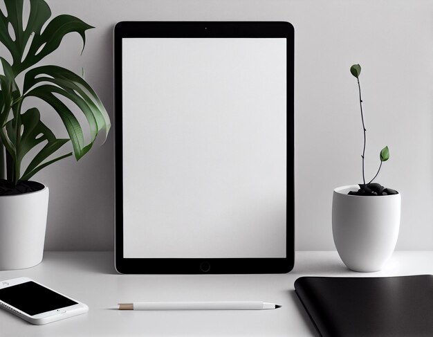 Cena de maquete de tablet iPad em branco minimalista criada com IA generativa