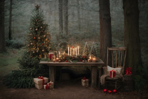 Cena de Natal rústica na floresta