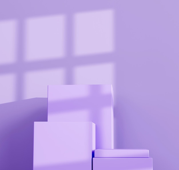 Cena de parede de pódio mínimo roxo com fundo de sombra de janela 3d ilustração vazia apresentação de cena de exibição para colocação de produtos