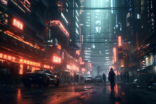 Cena de perseguição Lightspeed em uma cidade cyberpunk