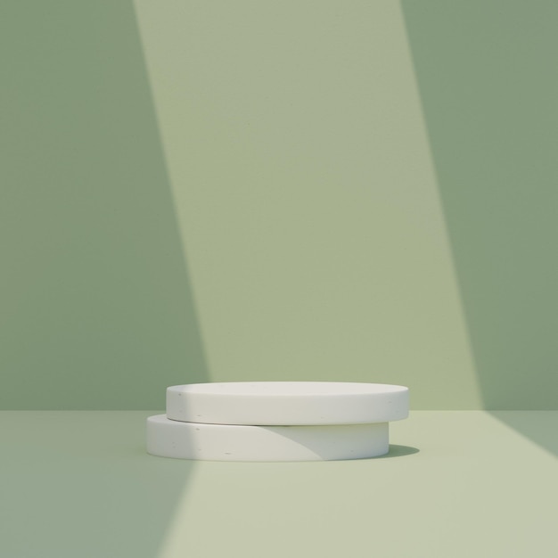 Cena de pódio de círculo mínimo com um padrão de fundo quadrado verde renderizado em 3D